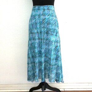 Exquz, Light blue abstract stripes flowing maxi skirt, double layers